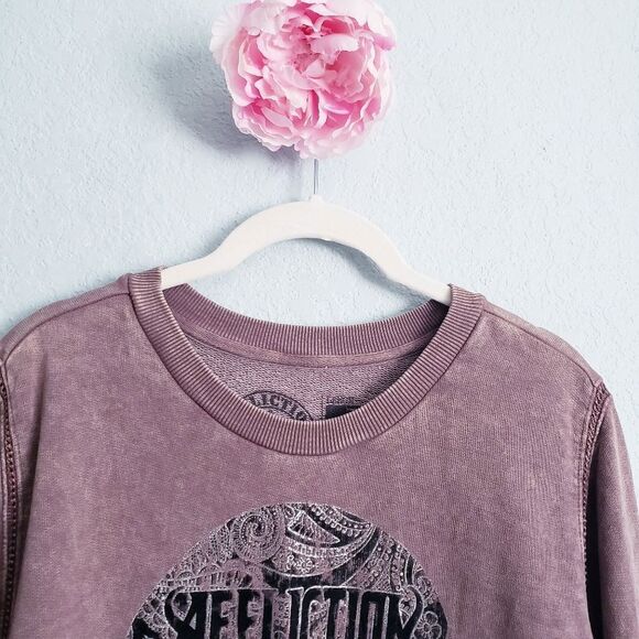 Affliction Washed Brown Distressed Skull Sweatshirt - Picture 5 of 8